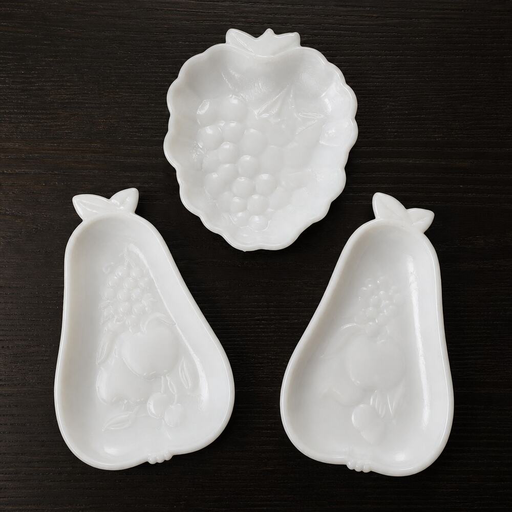Vintage Milk Glass Plates Set Pear Strawberry Fruit Floral Cottagecore Farmhouse